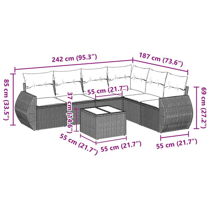 sofasæt til haven 7 dele med hynder polyrattan sort