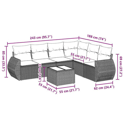 sofasæt til haven 7 dele med hynder polyrattan lysegrå