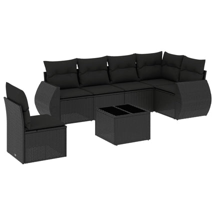 sofasæt til haven 7 dele med hynder polyrattan sort