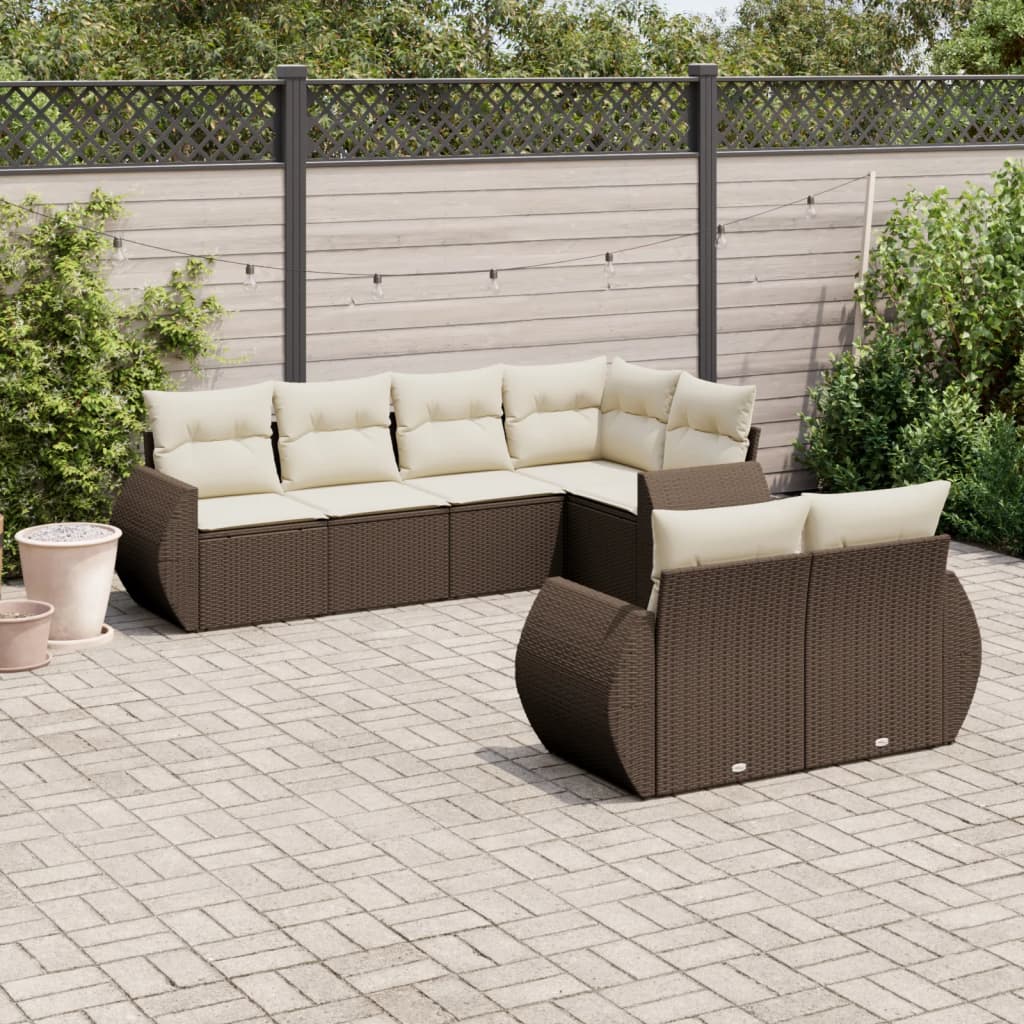 sofasæt til haven 7 dele med hynder polyrattan brun