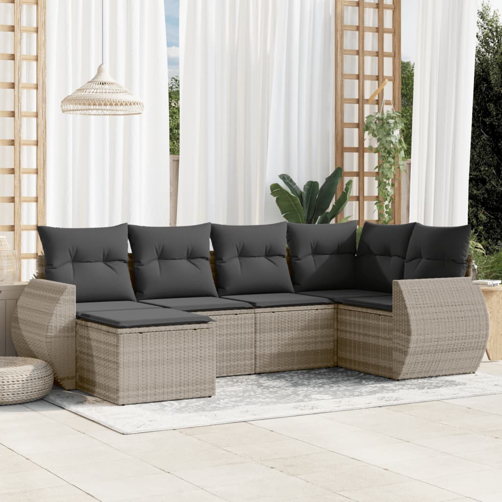 sofasæt til haven 6 dele med hynder polyrattan lysegrå
