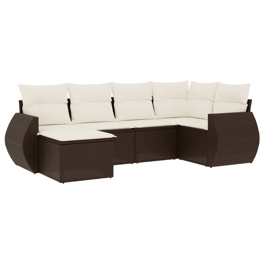 sofasæt til haven 6 dele med hynder polyrattan brun