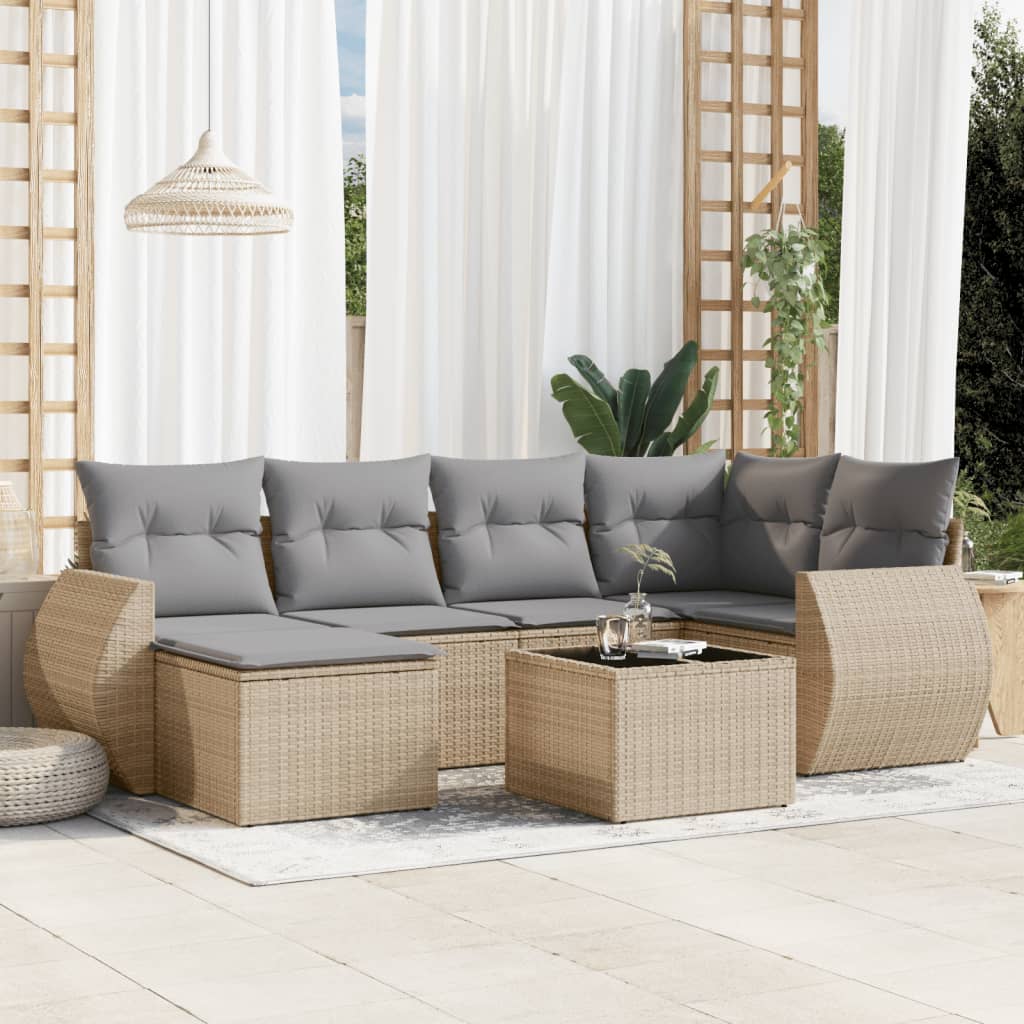 sofasæt til haven 7 dele med hynder polyrattan beige