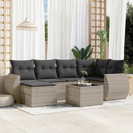 sofasæt til haven 7 dele med hynder polyrattan lysegrå