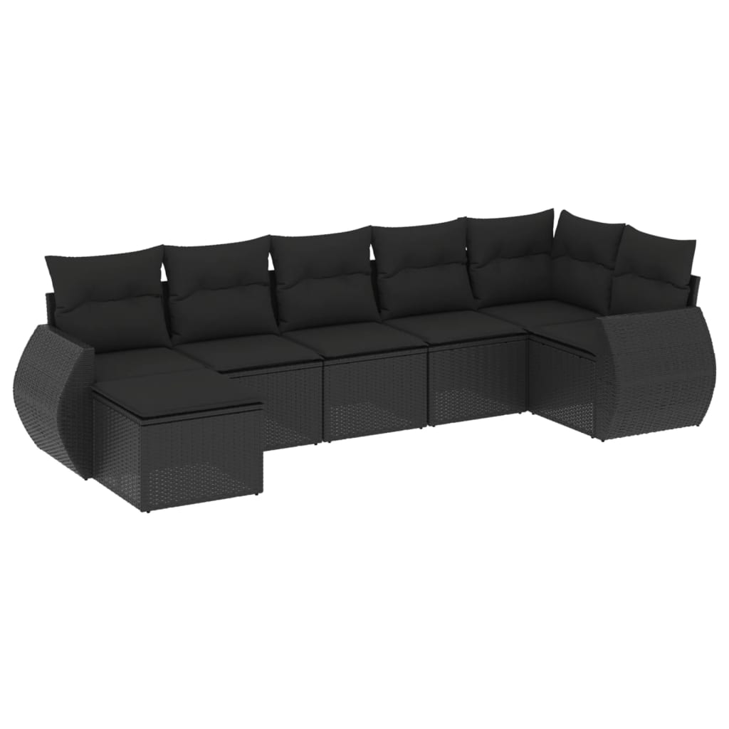 sofasæt til haven 7 dele med hynder polyrattan sort