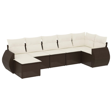 sofasæt til haven 7 dele med hynder polyrattan brun