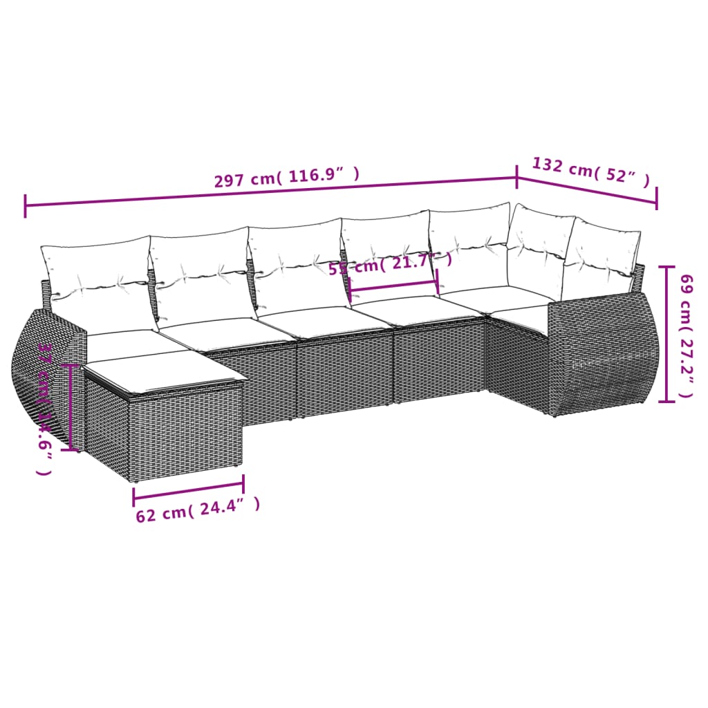 sofasæt til haven 7 dele med hynder polyrattan brun