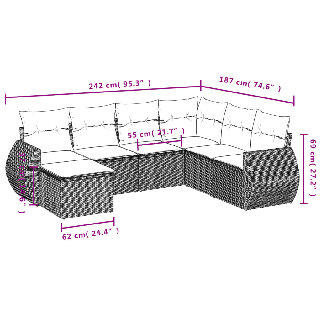 sofasæt til haven 7 dele med hynder polyrattan beige