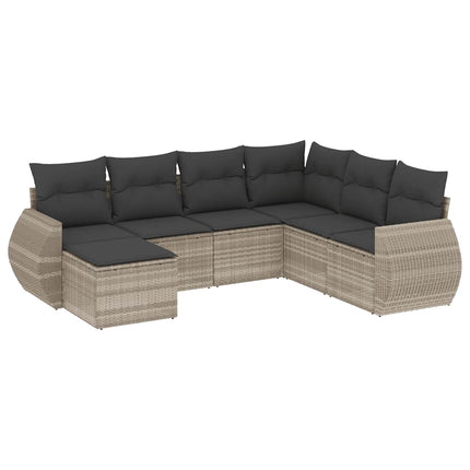 sofasæt til haven 7 dele med hynder polyrattan lysegrå