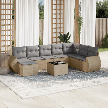 sofasæt til haven 9 dele med hynder polyrattan beige