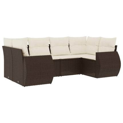 sofasæt til haven 6 dele med hynder polyrattan brun