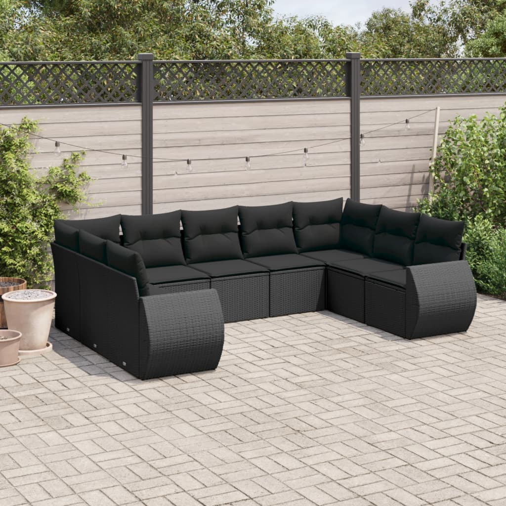 sofasæt til haven 9 dele med hynder polyrattan sort
