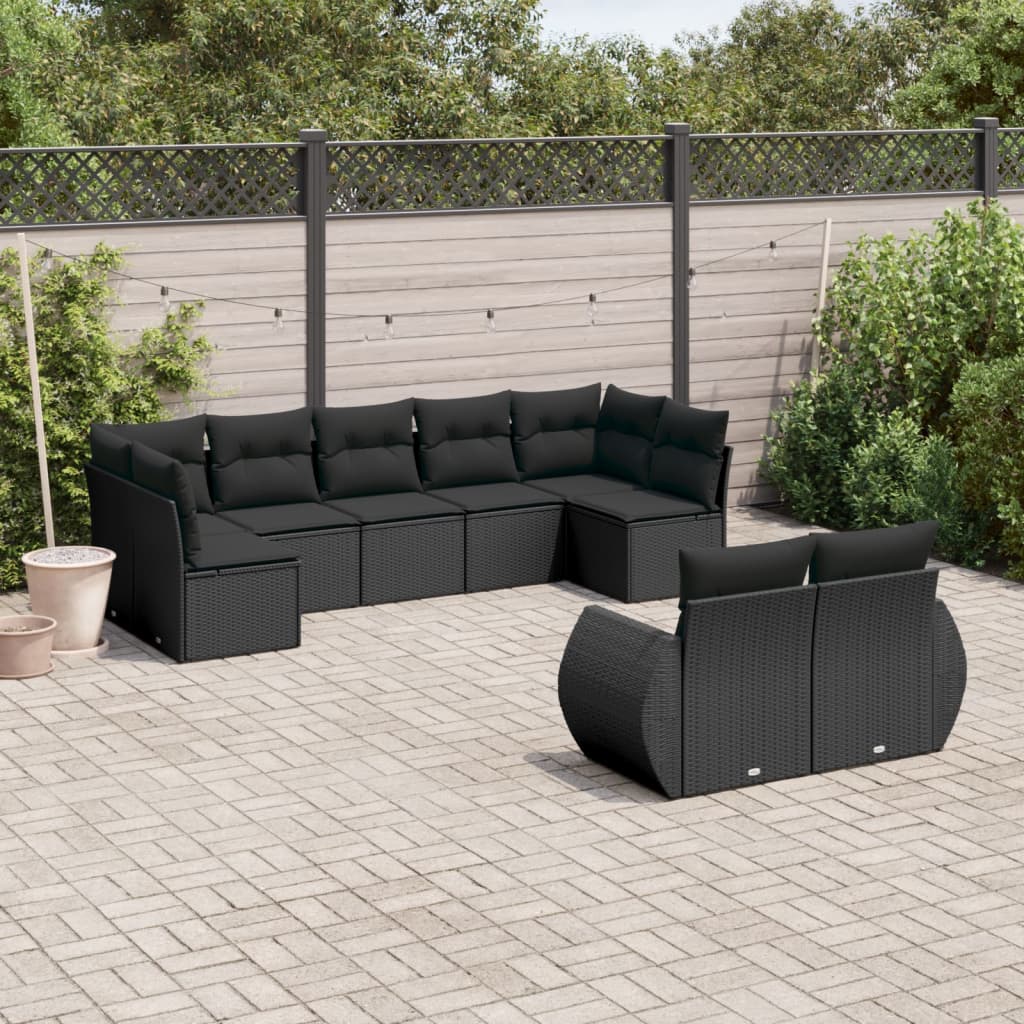 sofasæt til haven 9 dele med hynder polyrattan sort