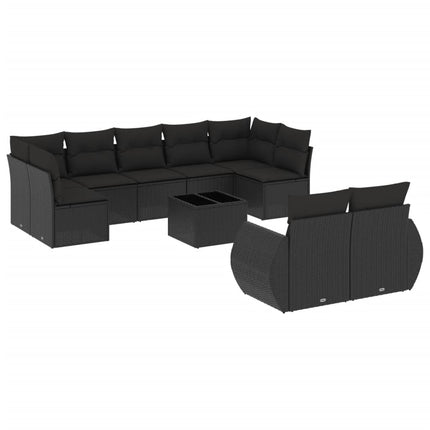 sofasæt til haven 10 dele med hynder polyrattan sort