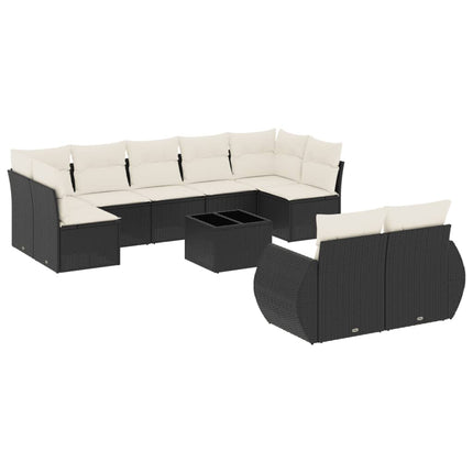 sofasæt til haven 10 dele med hynder polyrattan sort