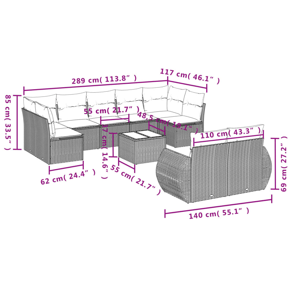 sofasæt til haven 10 dele med hynder polyrattan beige