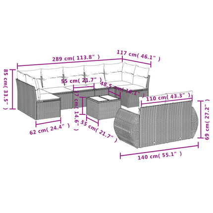 sofasæt til haven 10 dele med hynder polyrattan beige