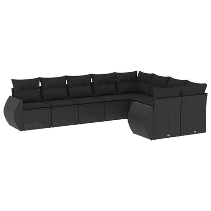 sofasæt til haven 9 dele med hynder polyrattan sort