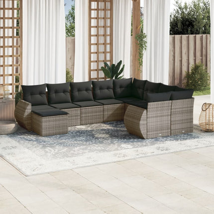sofasæt til haven 10 dele med hynder polyrattan grå