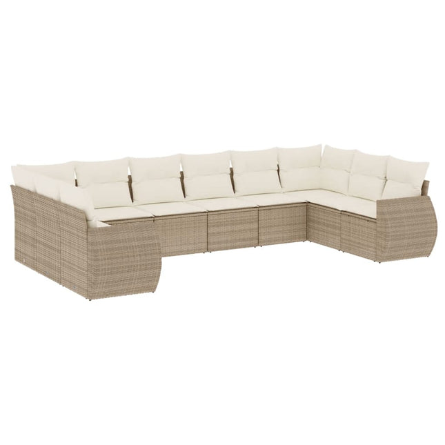 sofasæt til haven 10 dele med hynder polyrattan beige