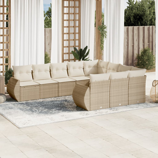 sofasæt til haven 10 dele med hynder polyrattan beige