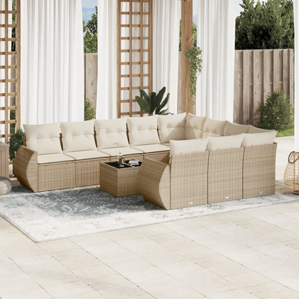 sofasæt til haven 11 dele med hynder polyrattan beige