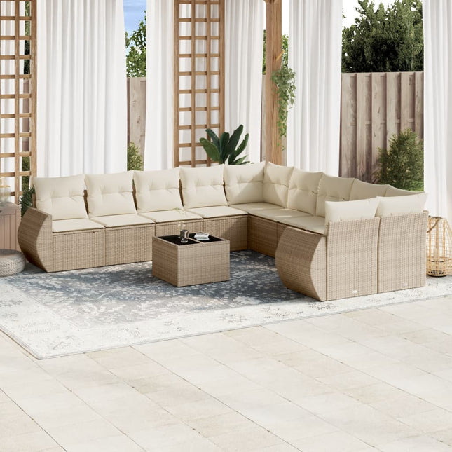 sofasæt til haven 11 dele med hynder polyrattan beige
