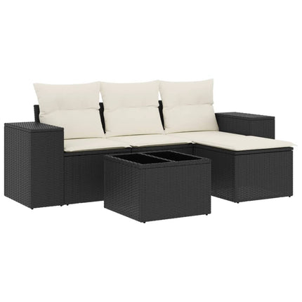 sofasæt til haven 5 dele med hynder polyrattan sort
