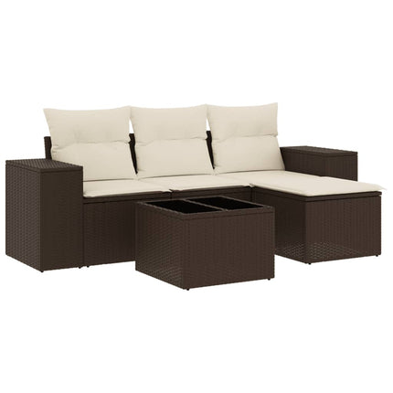 sofasæt til haven 5 dele med hynder polyrattan brun