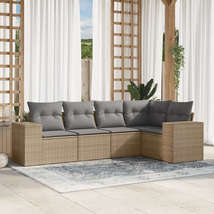 sofasæt til haven 5 dele med hynder polyrattan beige