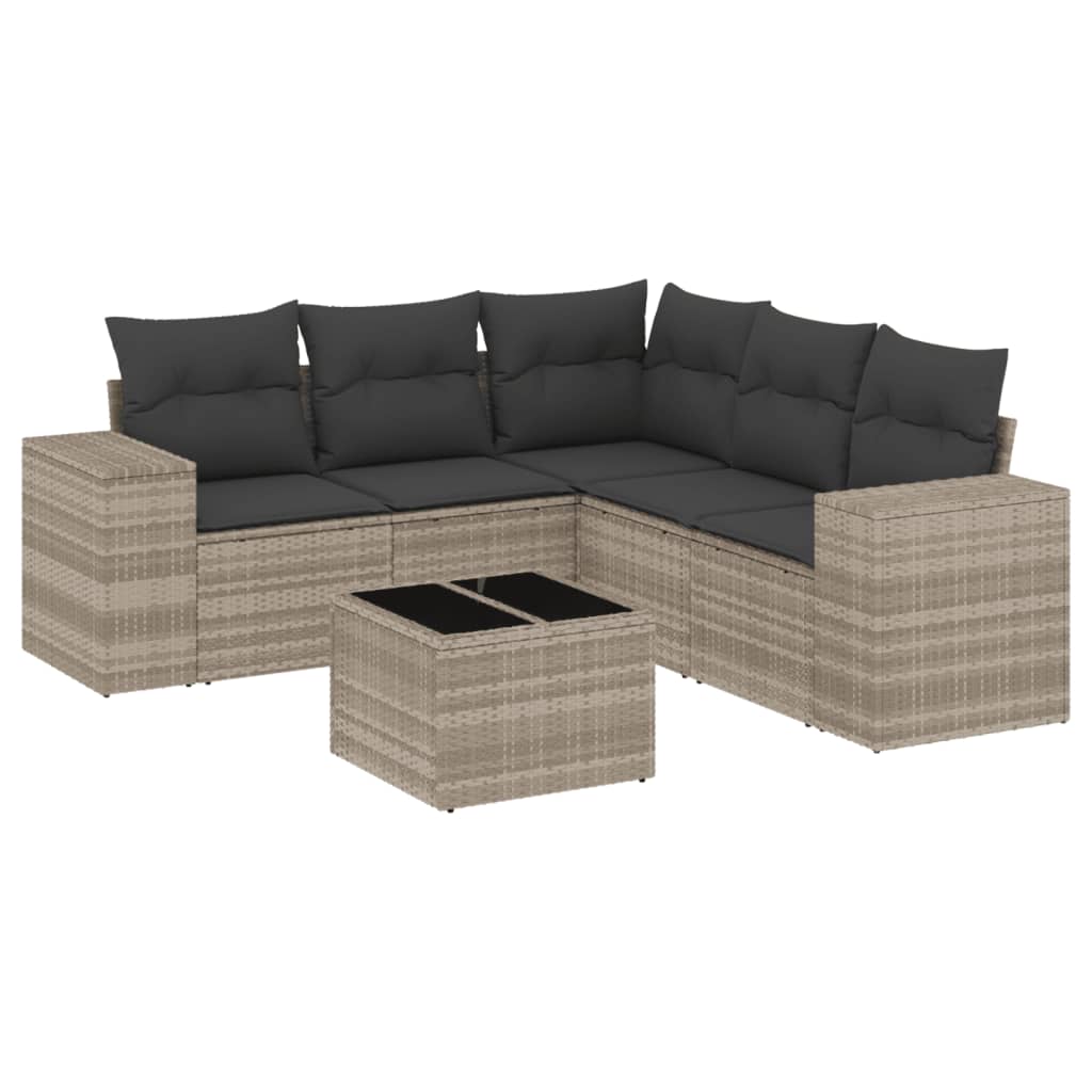 sofasæt til haven 6 dele med hynder polyrattan lysegrå