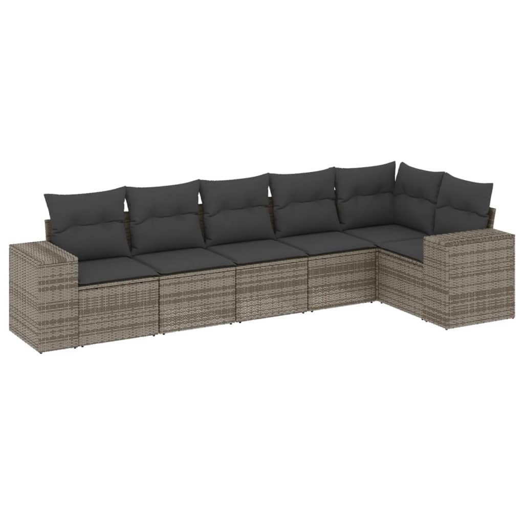 sofasæt til haven 6 dele med hynder polyrattan grå