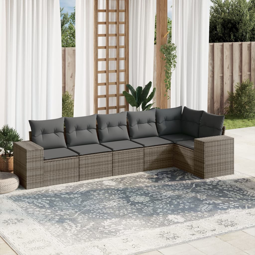 sofasæt til haven 6 dele med hynder polyrattan grå