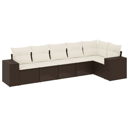sofasæt til haven 6 dele med hynder polyrattan brun