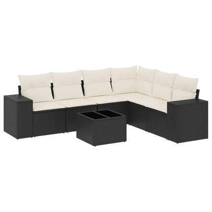 sofasæt til haven 7 dele med hynder polyrattan sort