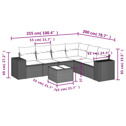 sofasæt til haven 7 dele med hynder polyrattan sort