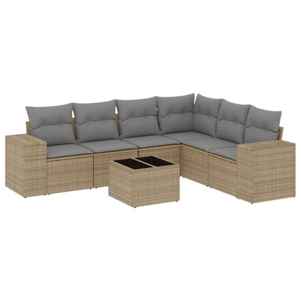 sofasæt til haven 7 dele med hynder polyrattan beige