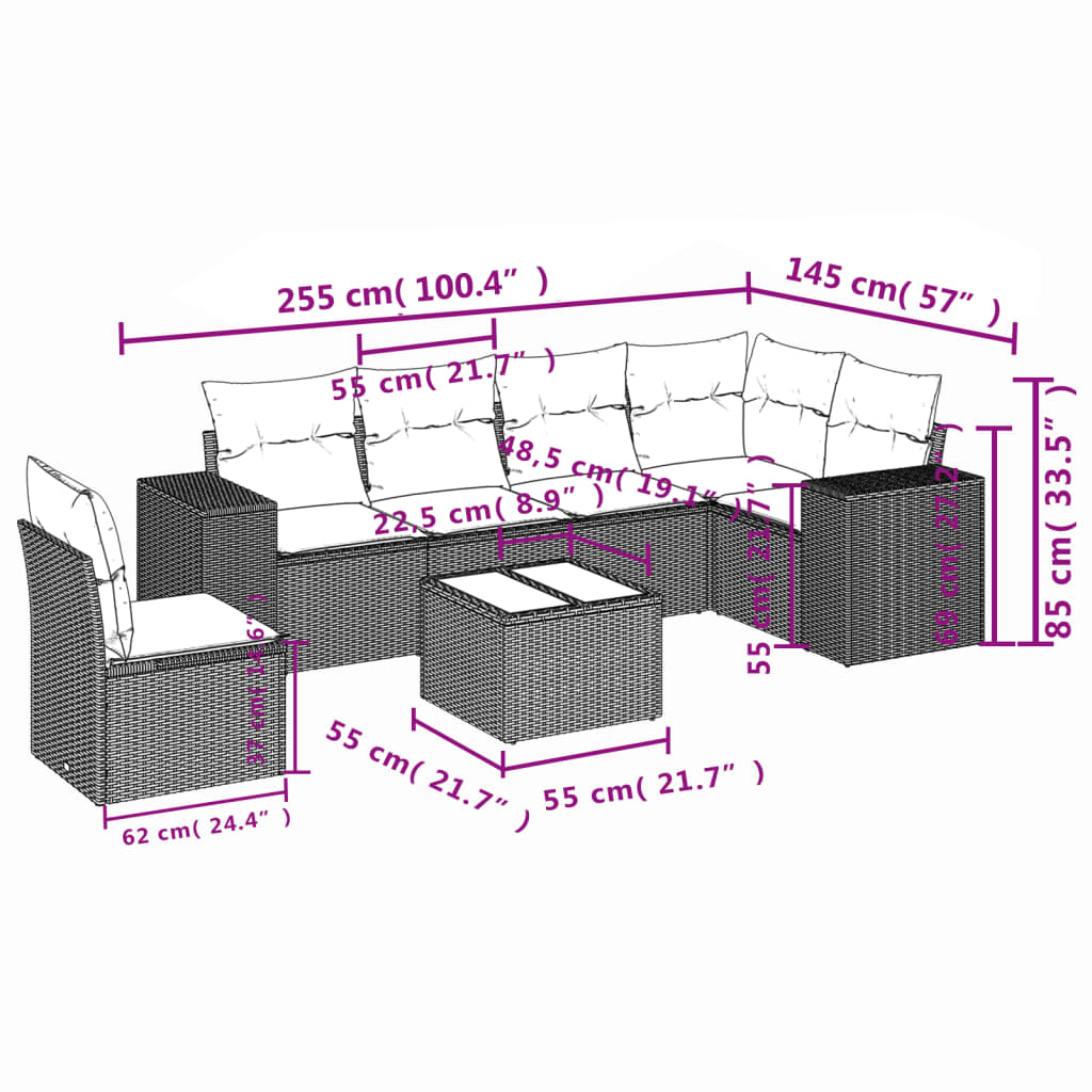 sofasæt til haven 7 dele med hynder polyrattan beige
