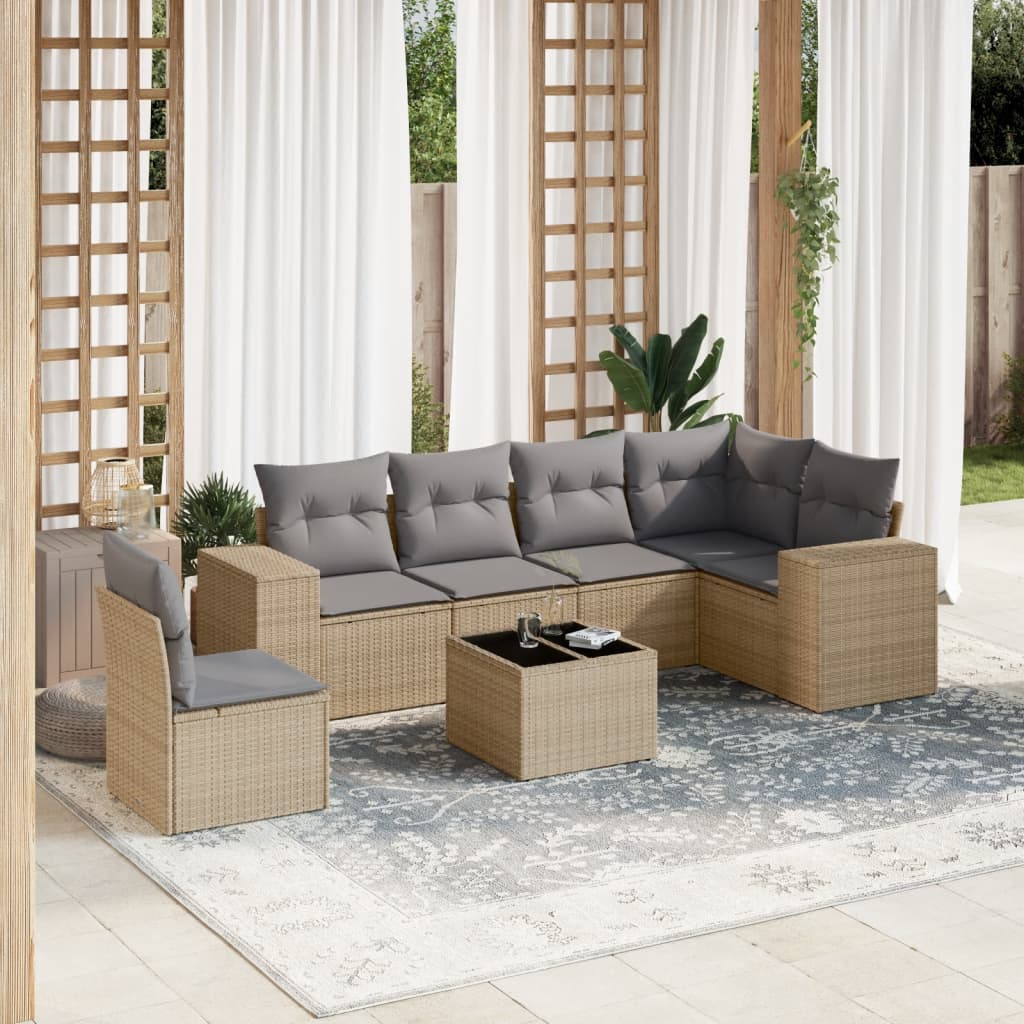 sofasæt til haven 7 dele med hynder polyrattan beige
