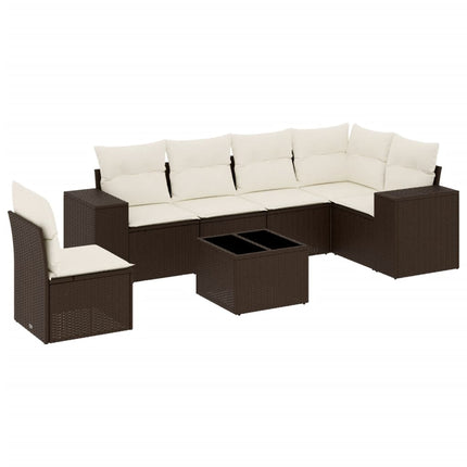 sofasæt til haven 7 dele med hynder polyrattan brun