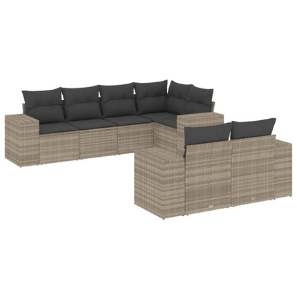 sofasæt til haven 7 dele med hynder polyrattan lysegrå