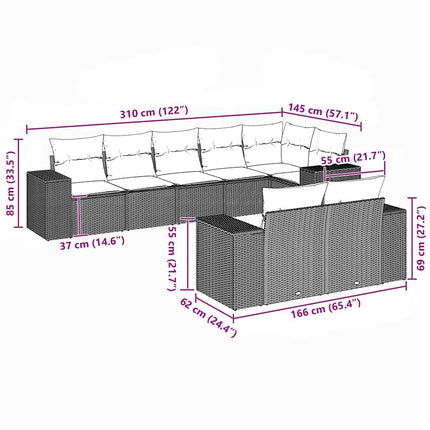 sofasæt til haven 8 dele med hynder polyrattan sort