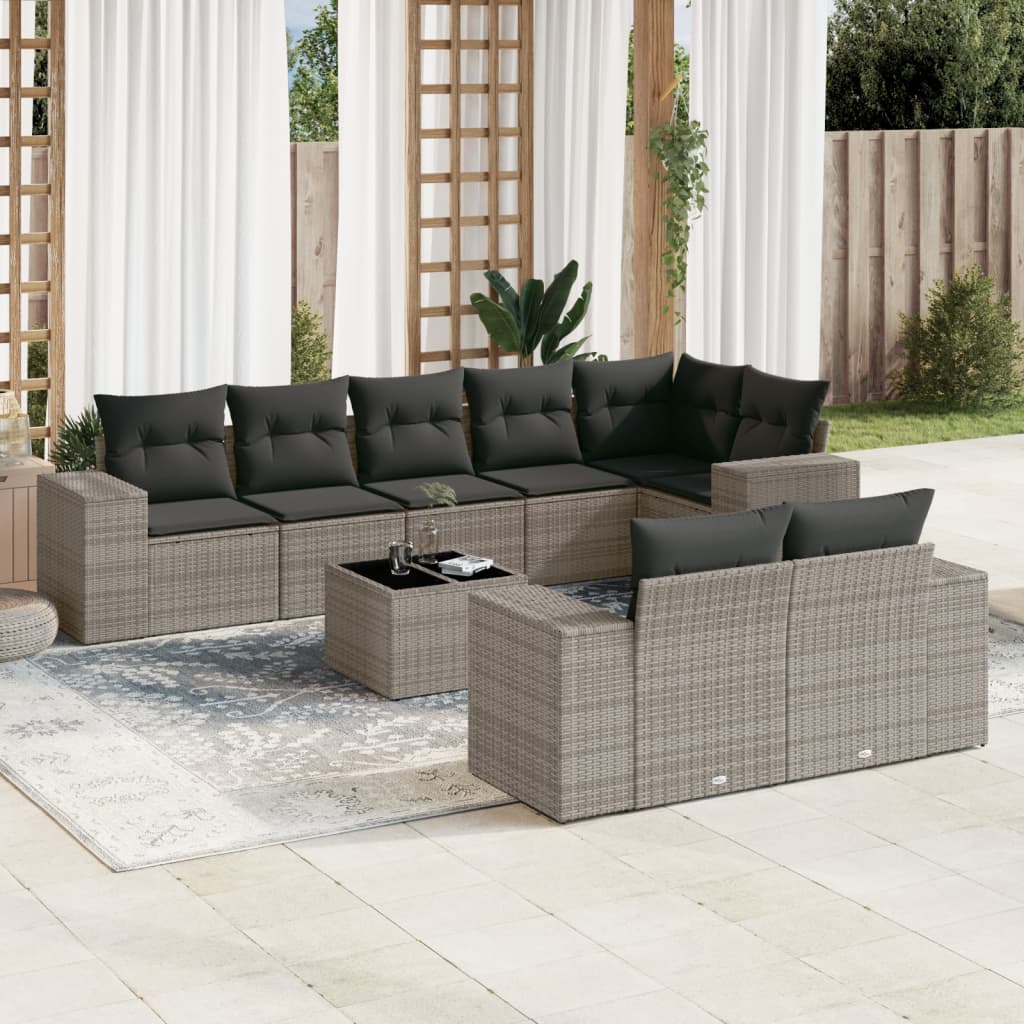 sofasæt til haven 9 dele med hynder polyrattan grå