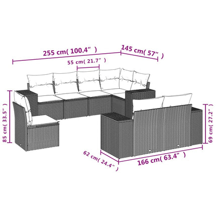 sofasæt til haven 8 dele med hynder polyrattan sort