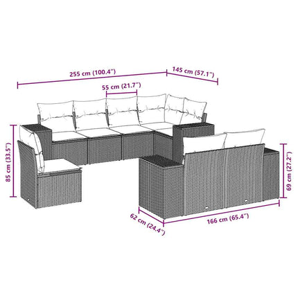 sofasæt til haven 8 dele med hynder polyrattan sort