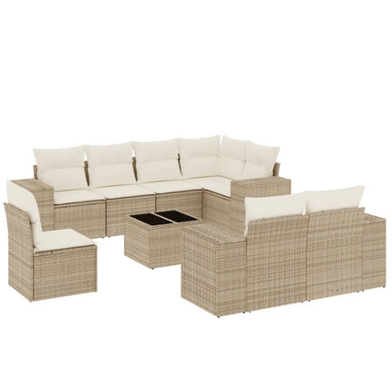 sofasæt til haven 9 dele med hynder polyrattan beige