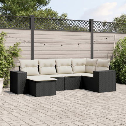 sofasæt til haven 6 dele med hynder polyrattan sort