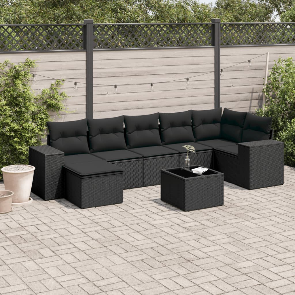 sofasæt til haven 8 dele med hynder polyrattan sort