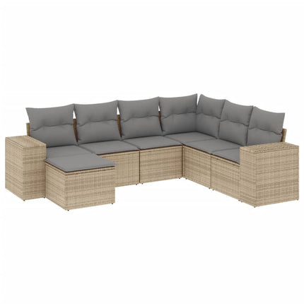 sofasæt til haven 7 dele med hynder polyrattan beige