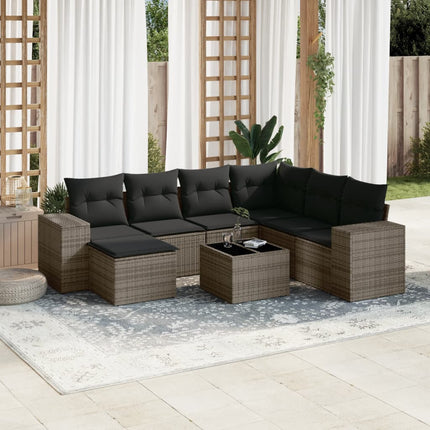 sofasæt til haven 8 dele med hynder polyrattan grå